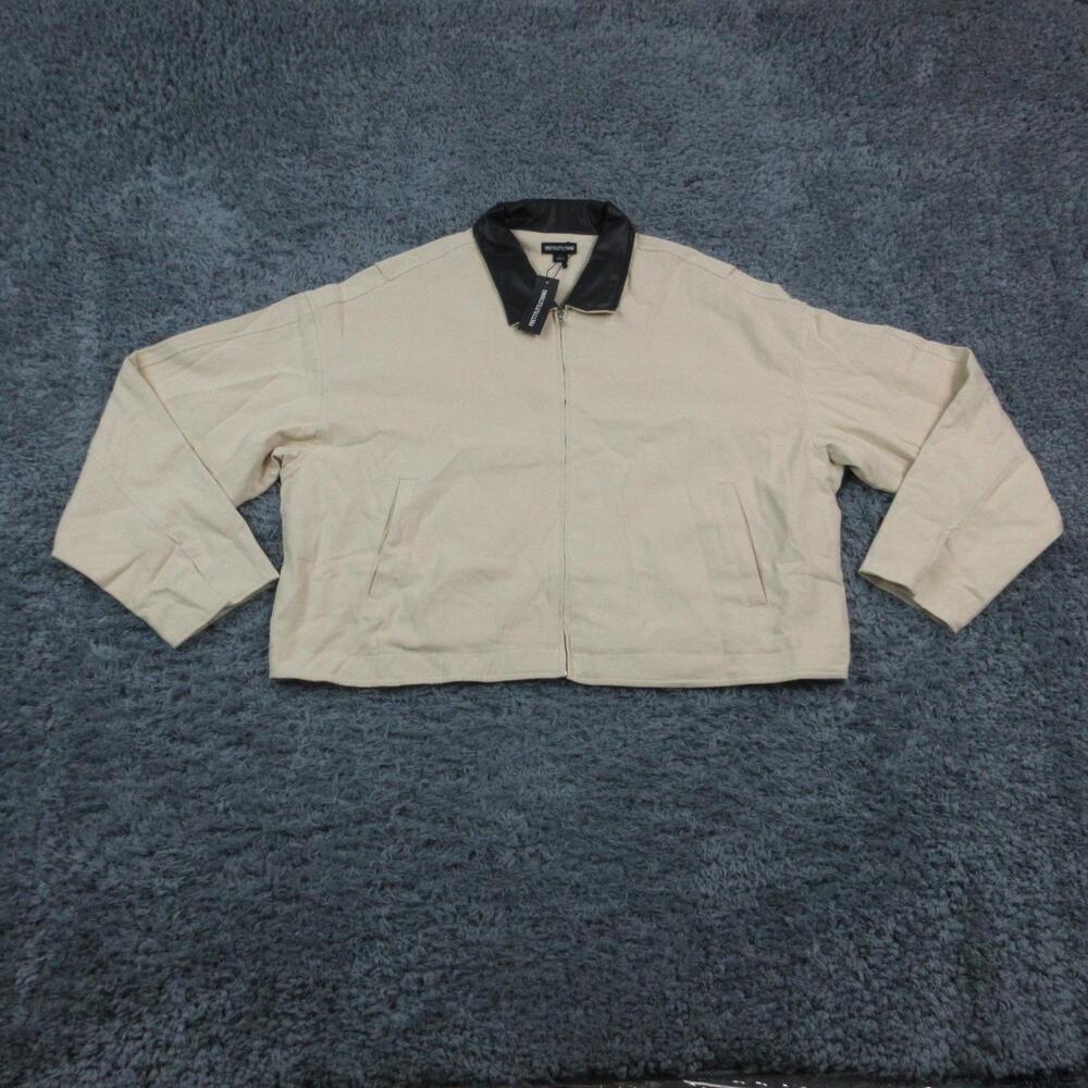 PrettyLittleThing Jacket Womens Large Sand Faux Leather Collar Oversized NWT